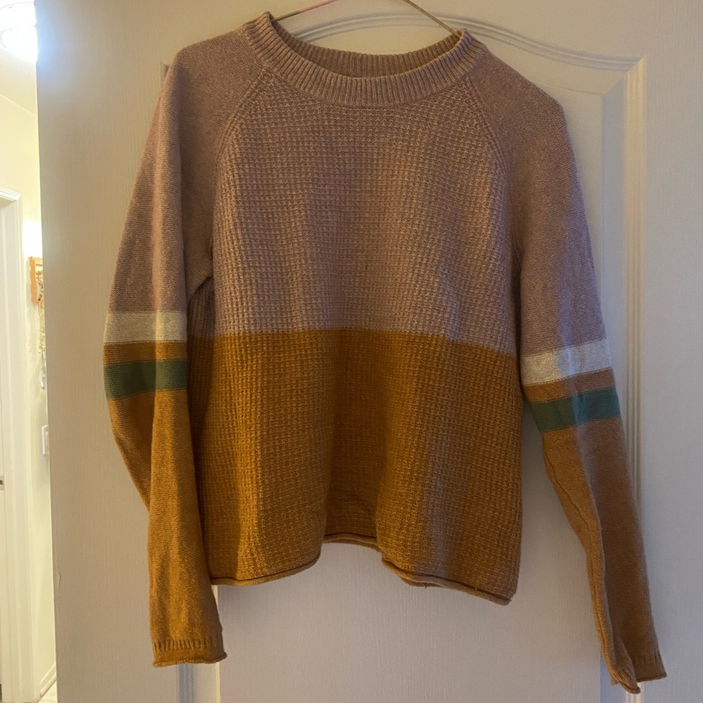 Madewell Tan and Mustard Colorblock Sweater